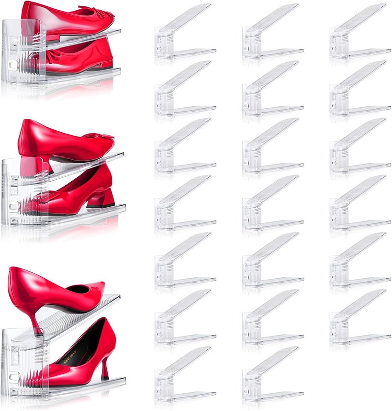 TOOKNIN 20PACK Shoe Slots Organizer for Closet,Adjustable Shoe Rack Holder Shoe Space Savers Double Layer Stack Shoe Racks for Closet Organization(Transparent) - Image 1